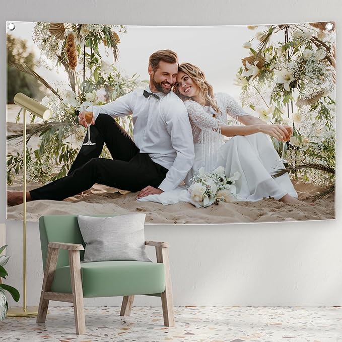 Personalized Custom Tapestry - Ships Next Business Day, Made in USA - Upload Your Own Image for a Unique Wall Hanging Backdrop, Perfect for Home & Living Room Decor, Bedroom Wall Art (60x103)