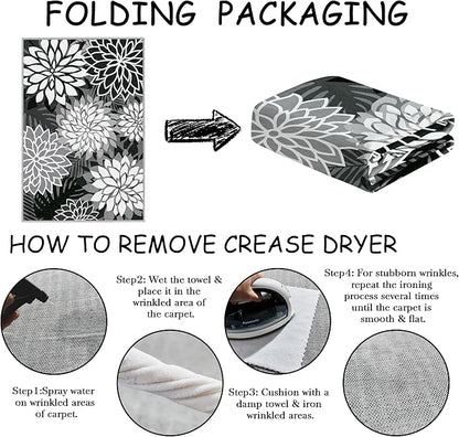 Area Rug 2x3 Black White Washable Entry Small Rug Multicolored Tropical Botanical Modern Floral Indoor Kitchen Door Mat Entrance Carpet Non Slip for Bedroom Living Room, Porch