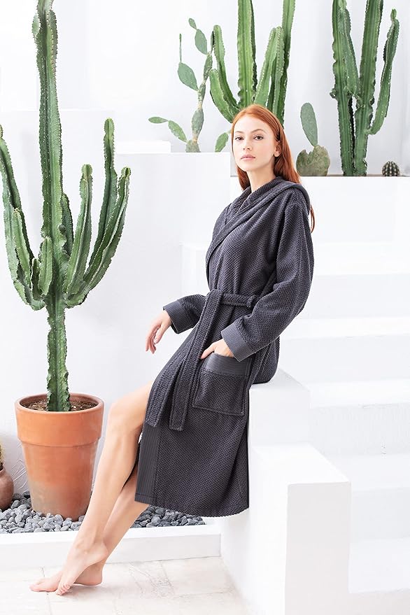 Organic Turkish Cotton Terry Hooded Kimono Bathrobe, Robe for Women