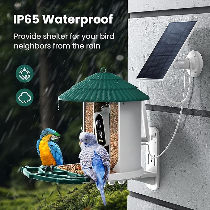 Bird Feeders for Outdoors, Smart Bird Feeder with Camera Solar Powered, AI Species Identification, 3K Video Live Stream Camera, 5Mp HD Night Vision, Instant Arrival Alerts (Light Green)