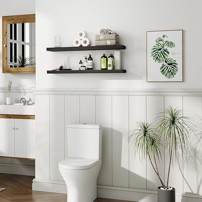 BGMG Wood Floating Shelves 36 inch Long,Wide Rustic Wooden Wall Shelves for Bathroom Living Room Bedroom Kitchen Farmhouse Set of 2-36x6.7x1.25 inch-Black