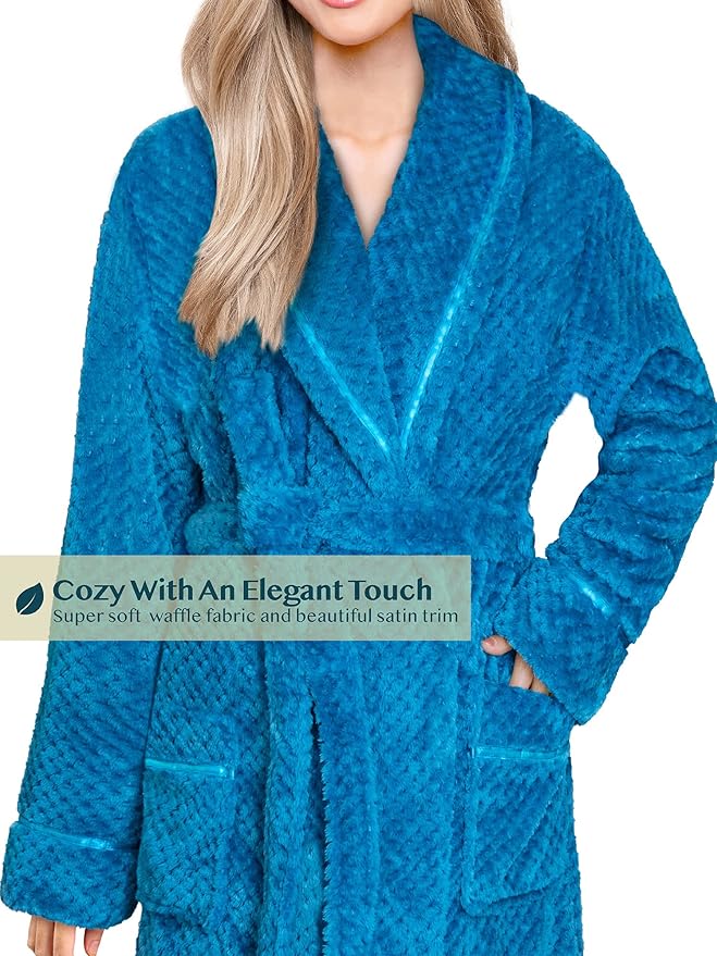 PAVILIA Women Plush Fleece Robe, Soft Textured Bathrobe, Lady Cozy Spa Long Robe