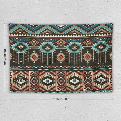 HZOHNAGO Aztec Tapestry Turquoise Blue and Brown and Native American Tribal Pattern Printed Wall Tapestry Wall Hanging for Bedroom Living Room Dorm 60" W x 40" H