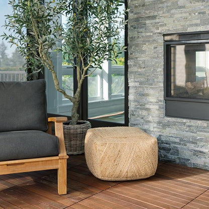 Pouf Ottoman, Square Braided Natural Jute Ottoman Pouf for Living Room or Bedroom, Floor Chair, Foot Rest or Decorative Home Decor