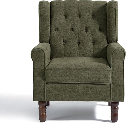 UIXE High Back Accent Chair, Upholstered Armchair in Fabric for Living Room, Retro Wingback Arm Chair Comfy Single Sofa Bedroom Reading Seat with Solid Wood Legs - Green
