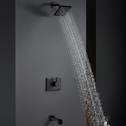 Shower Fixtures, Black Shower Faucet Set with 6 Inch Matte Black Shower Head and Tub Spout, Black Shower Head and Handle Set (Valve Included)