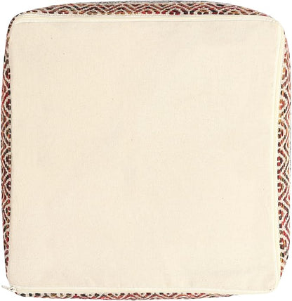 REDEARTH · Tufted Pouf Ottoman with Filler Textured Storage Cube Bean Bag Pouffe Footrest for Living Room, Bedroom, Nursery, Home Decor - 100% Cotton (17.5"X17.5"X17.5", Motley Bohemia Multi)