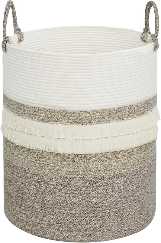 danpinera 79 L Large Laundry Basket, Tall Woven Cotton Storage Hamper with Handles, Dirty Clothes Hamper in Bathroom, Decorative Storage Basket for Living Room Gradient Brown