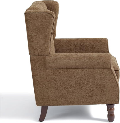 UIXE High Back Accent Chairs Set of 2, Upholstered Armchair in Fabric, Retro Wingback Arm Chair for Living Room, Comfy Single Sofa Bedroom Reading Seat with Solid Wood Legs - Brown