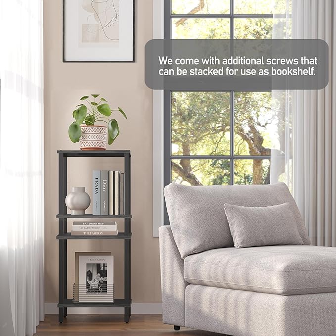 TUTOTAK End Table with Charging Station, Small Side Table with Outlets, Nightstand Bedside Table, 2-Tier Storage Shelf for Small Space, Living Room, Bedroom, Charcoal Grey TB01BY040