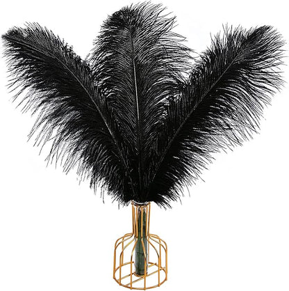 THARAHT Black Ostrich Feathers 12pcs Large Natural Bulk 12-14Inch 30cm-35cm for Wedding Party Centerpieces Halloween and Home Decoration Feathers