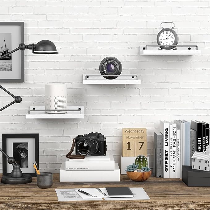 Small Floating Shelf, 6X9 Inches Farmhouse Wall Shelves for Living Room, Bedroom, Picture Frames, Plants, Kitchen, Set of 3 (White and Grey)