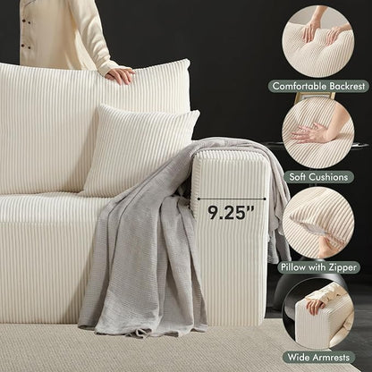 Boneless Sectional Cloud Couch Sofa for Living Room, 112" L-Shaped Modular Modern Lounge Sleeper Beige Couches with Chaise, No Assemble, Cordury Compression Upholstered Sofas