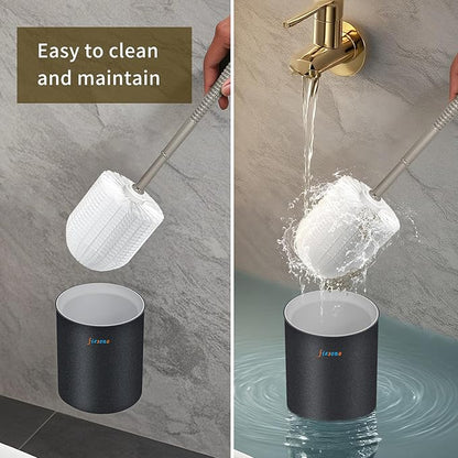 Toilet Brush and Holder Set, Bathroom Cleaner Brush Set with Light Brush Handle, Soft Bristle, Corrosion Resistant Holder, Wall Mounted/Floor Standing