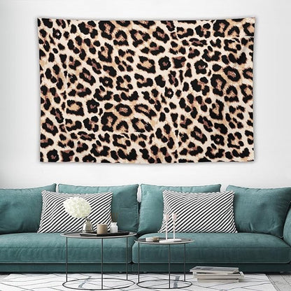 HZOHNAGO Leopard Print Tapestry Rustic Brown Leopard Wild Animal Printed Wall Tapestry Painting Wall Hanging for Bedroom Living Room Dorm 90" W x 60" H
