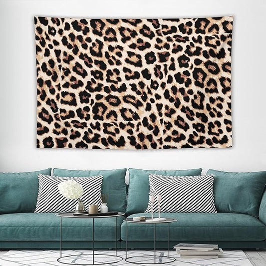 HZOHNAGO Leopard Print Tapestry Rustic Brown Leopard Wild Animal Printed Wall Tapestry Painting Wall Hanging for Bedroom Living Room Dorm 90" W x 60" H