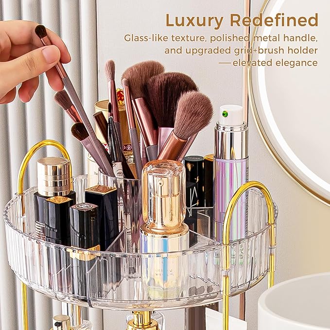 360° Rotating Makeup Organizer, Upgraded 3 Tier Skincare Perfume Organizers for Women, Bathroom Organizer Countertop, Clear Cosmetic Dresser Organizer with Makeup Brush Holder, Sink&Counte (Clear)