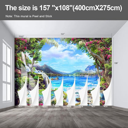 Landscape Lake Waterfall Wall murals Peel and Stick Wallpaper for Bedroom Living Room - 108"x157"