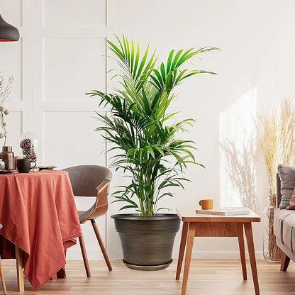 16 inch Plant Pots Outdoor Planters，4 Pack Large Plastic Flower Pot for Indoor Plants with Drainage Holes & Saucer, Resin Decorative Container Sets with Trays for House Outdoor Garden Plant Dark Gold