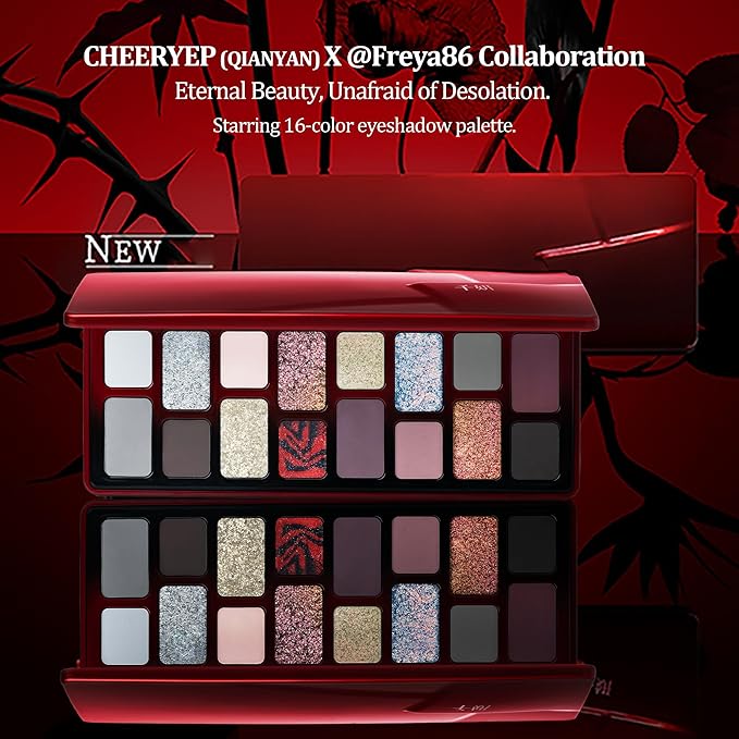 16 Color Gothic Eyeshadow Palette, Duo Chrome Pressed Powder with Ultra-Pigmented Formula, Long-Lasting Dark Makeup Kit - 09 Floating Life