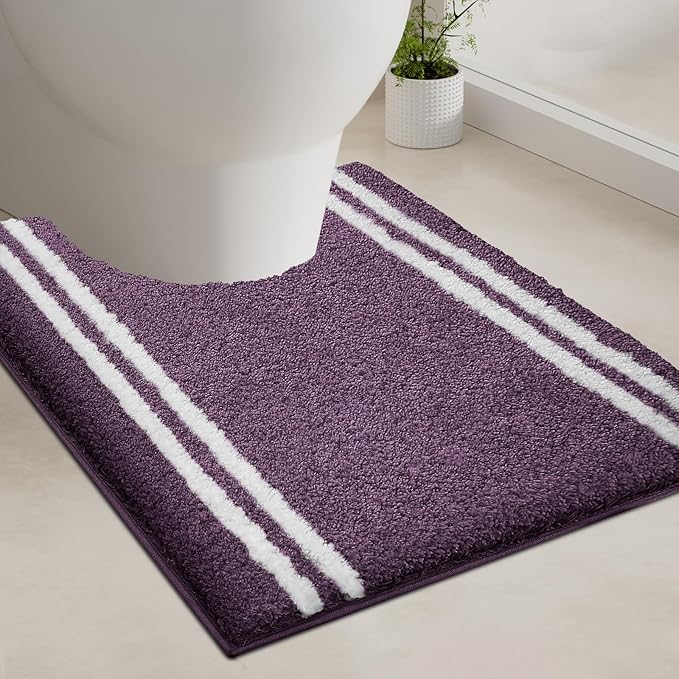 PURRUGS Bathroom Rug Non-Slip Machine Washable 20" x 24" U-Shaped, Super Absorbent and Quick Dry Shaggy Microfiber Bath Mat, Extra Soft and Plush Contour Rug for Toilet Base, Purple