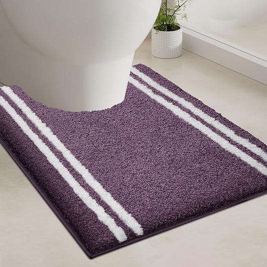 PURRUGS Bathroom Rug Non-Slip Machine Washable 20" x 24" U-Shaped, Super Absorbent and Quick Dry Shaggy Microfiber Bath Mat, Extra Soft and Plush Contour Rug for Toilet Base, Purple