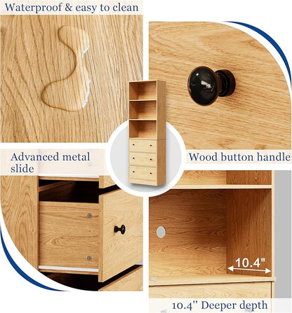 71" Tall Bookshelf with Storage, Bookcase with Drawers, Farmhouse Wooden Corner Book Shelves, Mid Century Modern Book Shelf Wall Standing Home Decor Furniture for Living Room, Bedroom, Office, Kitchen