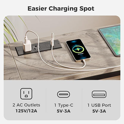 SUPERJARE 70 Inch Console Table with Outlet, Narrow Entryway Table for Living Room, Oak