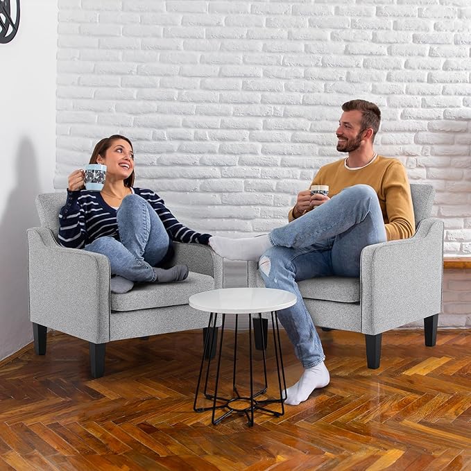 VINGLI Accent Chairs Set of 2 Gray Living Room Chairs Reading Chair for Bedroom Scooped Arm Chair Mid Century Modern Accent Chair Upholstered Comfy Chair for Apartment, Waiting Room