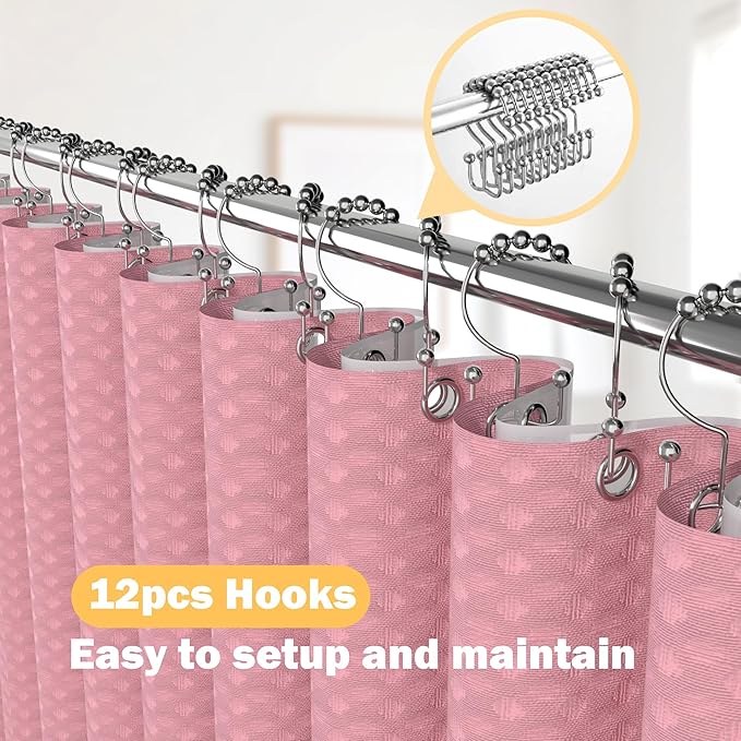 Pink Bathroom Set, 25 PCS Bathroom Accessories Set with Shower Curtains, Rugs, Trash Can, Toothbrush Holder, Soap Dispensers, Toothbrush Cup, Vanity Tray, Soap Dish, Toilet Brush, Qtip Holders