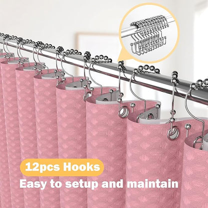 Pink Bathroom Set, 25 PCS Bathroom Accessories Set with Shower Curtains, Rugs, Trash Can, Toothbrush Holder, Soap Dispensers, Toothbrush Cup, Vanity Tray, Soap Dish, Toilet Brush, Qtip Holders