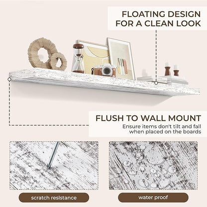 RICHFOCUS 72Inch Floating Shelves for Wall 2 Pack Shelves for Bedroom|Kitchen|Bathroom Wall Mounted Rustic Distressed Wood Floating Shelf with Invisible Brackets for Books|Storage|Decor, Rustic