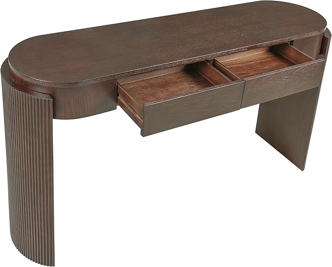 55" Sofa Table with Oval Top and 2 Drawers, Entryway Console Table with Fluted Design for Hallway,Foyer,Entry and Living Room (Fully Assembled-Espresso)