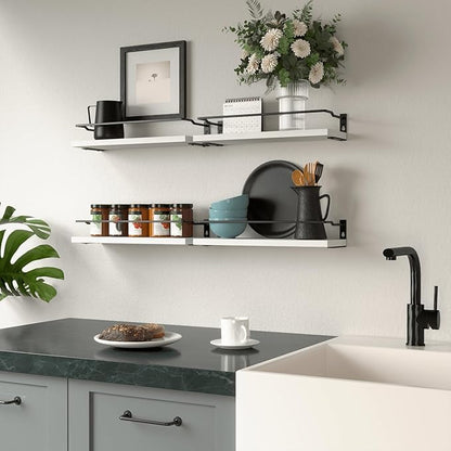 RICHER HOUSE White Bathroom Floating Wall Shelf Set of 4, Small Organizer Over Toilet Storage, Guard-Rail Kitchen Shelves - White