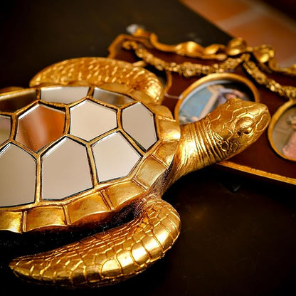 Vintage Wall Sculpture Animals Turtle Mirrors - Gold Resin Glass Wall Decor, Perfect for Victorian and European Themed Homes