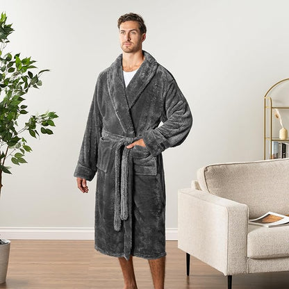 PAVILIA Mens Soft Robe, Plush Fluffy Fleece Bathrobe Men, Long Sherpa Shaggy Spa Robe