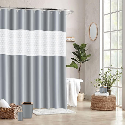 Bathroom Accessories Set,Grey Bathroom Set,24 Pieces Bathroom Accessory Set with Shower Curtain,Trash Can for Bathroom Accessories Décor and Home Gifts