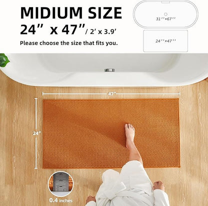 Bathroom Rugs Non Slip Washable, Super Absorbent Thin Bath Mat Quick Dry Low Pile Bathroom Rug, Orange 24"x47"