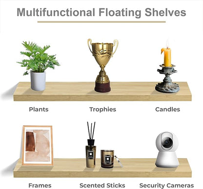 Sorbus Floating Shelves for Wall - 48 Inch Long Bathroom Shelves, Wall Decor for Bedroom, Kitchen, Living Room & Book Storage - Mounted Floating Shelf with Invisible Brackets (Maple Wood, 2 Pack)