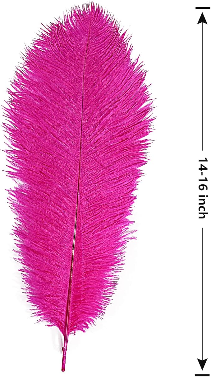 THARAHT 12pcs Hot Pink Ostrich Feathers Natural Bulk 14-16Inch 35cm-40cm for Wedding Party Centerpieces Easter Gatsby and Home Decorate Ostrich Feathers