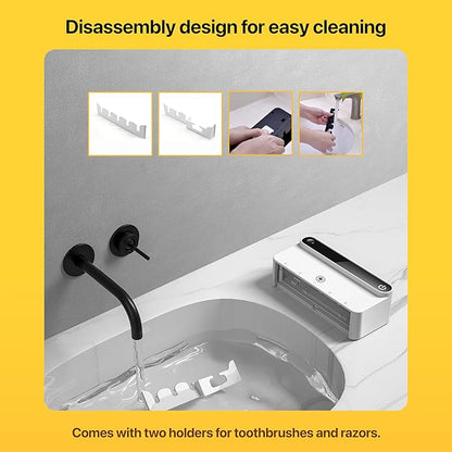 Bloom Wall Toothbrush Holder for Bathrooms, Toothbrush Sanitizer, Strong 3M Adhesive, Time Display, Long-Lasting Charge, 5 Slots for Any Size Toothbrush, Black