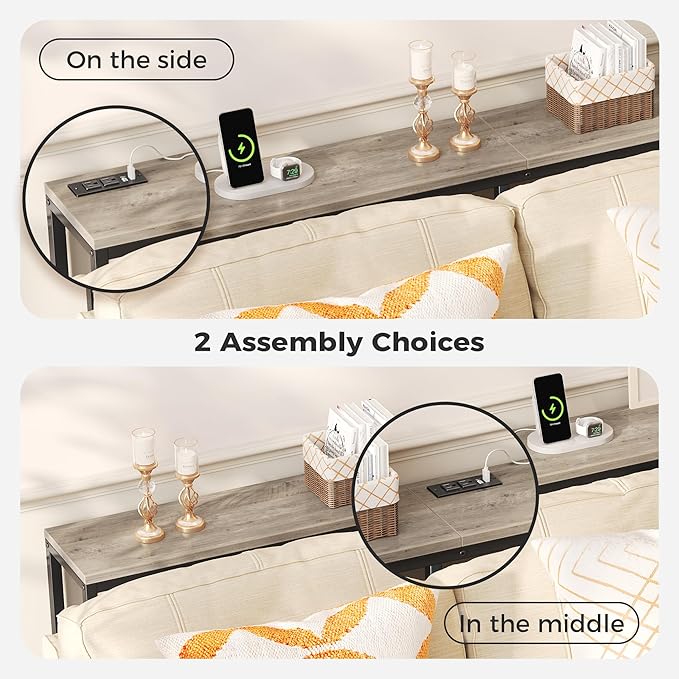 SUPERJARE 70 Inch Console Table with Outlet, Narrow Entryway Table for Living Room, Oak