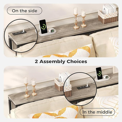 SUPERJARE 70 Inch Console Table with Outlet, Narrow Entryway Table for Living Room, Oak