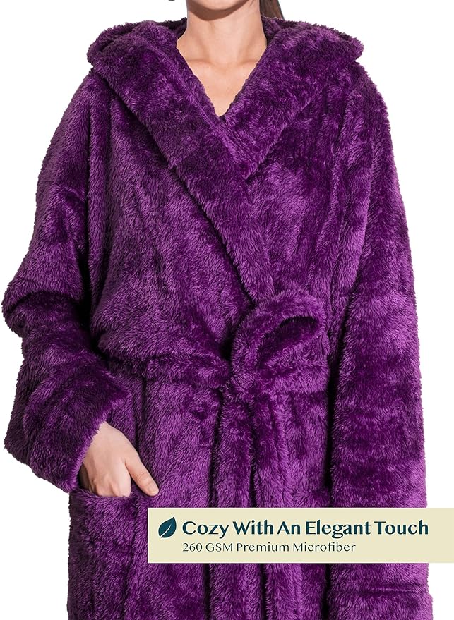 PAVILIA Women Hooded Plush Soft Robe | Fluffy Warm Fleece Sherpa Shaggy Bathrobe