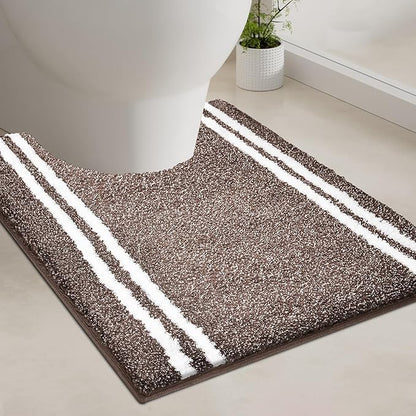 PURRUGS Bathroom Rug Non-Slip Machine Washable 20" x 24" U-Shaped, Super Absorbent and Quick Dry Shaggy Microfiber Bath Mat, Extra Soft and Plush Contour Rug for Toilet Base, Brown