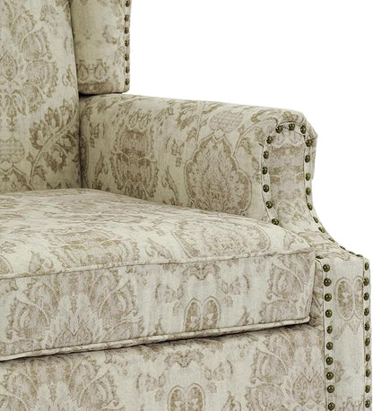 UIXE High Back Floral Accent Chair, Upholstered Armchair in Fabric for Living Room, Retro Wingback Arm Chair Comfy Single Sofa Bedroom Reading Seat with Solid Wood Legs, White