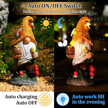 Solar Garden Gnomes Outdoor Statues-11.8‘’Outdoor Garden Decor-LED Outdoor Decor Light-Unique Housewarming Gifts Yard Art Sculptures for Patio Lawn Ornaments