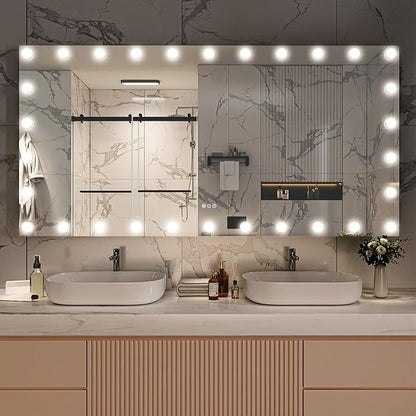 Hasipu LED Bathroom Mirror with Lights, 71" x 36" Hollywood Wall-Mounted Bathroom Mirror with 30 Dimmable Bulbs, 3 Colors Modes, Touch Control, Anti-Fog, Memory Function, Shatter-Proof, ETL Listed