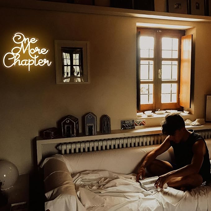 One More Chapter Neon Sign Read Books Neon Light Warm White Letter LED Signs for Wall Read Neon Lights Signs for Bedroom Study Reading Room Library Bookstore Classroom Decor Bookish Gifts