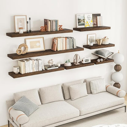 RICHFOCUS 55Inch Floating Shelves for Wall 1 Pack Shelves for Bedroom|Kitchen|Bathroom Wall Mounted Rustic Wood Floating Shelf with Invisible Brackets for Books|Storage|Decor, Rustic Brown